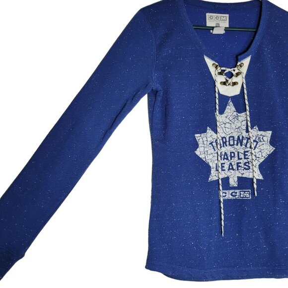 CCM NHL Toronto Maple Leafs Hockey Sweatshirt Lightweight Soft Blue Womens Small - Picture 4 of 9